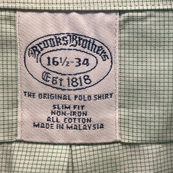 Brooks Brothers‎ Mens Slim Fit Non-Iron Button-Down Shirt 16 1/2 - 34 Green - Picture 4 of 16